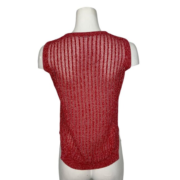 Marco De Vincenzo Sweater Tank Vest 40 US/4 Red Crochet Lace Sleeveless V-Neck - Picture 2 of 13